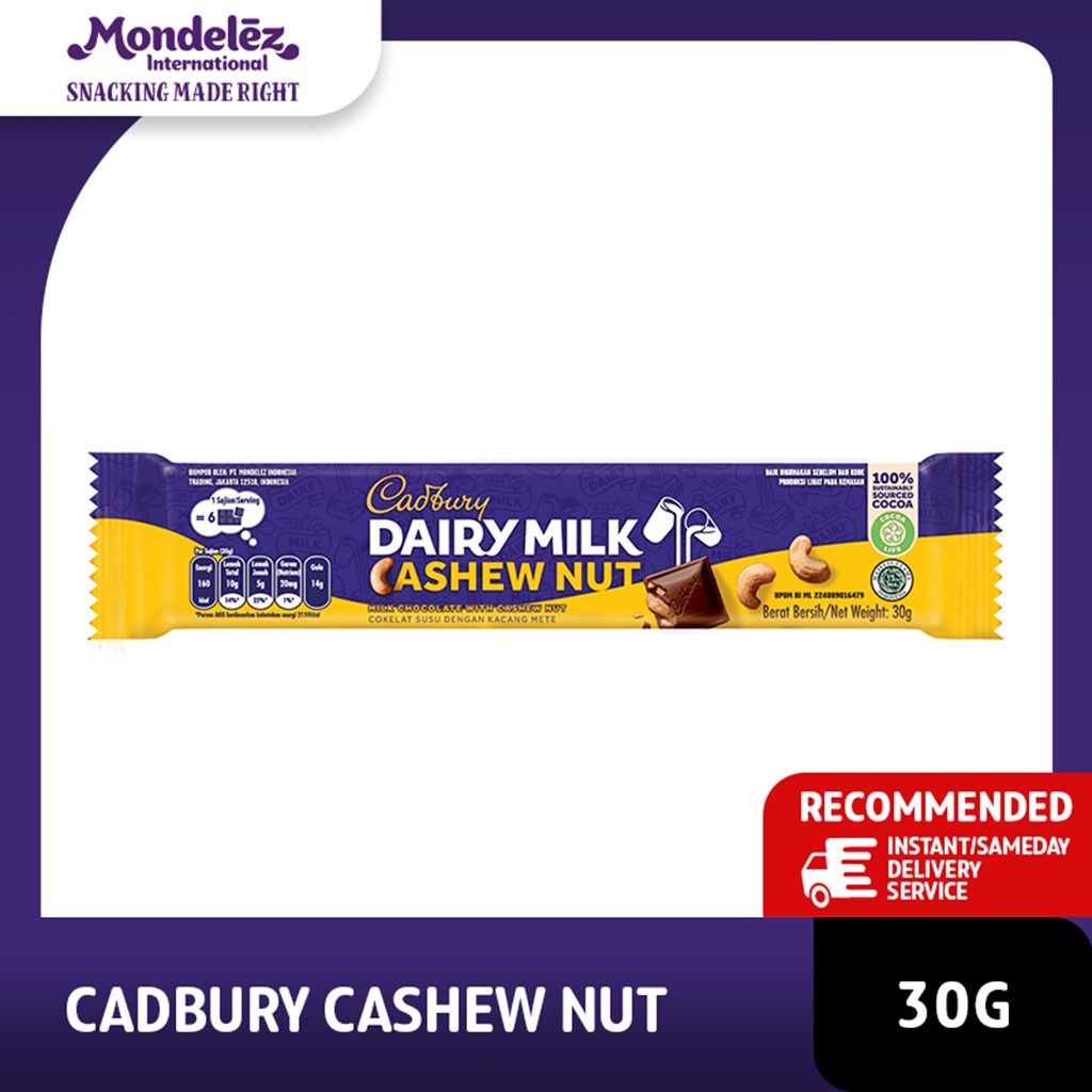 Cadbury Dairy Milk Chocolate Cashew Nut Regular 30g Untuk Camilan