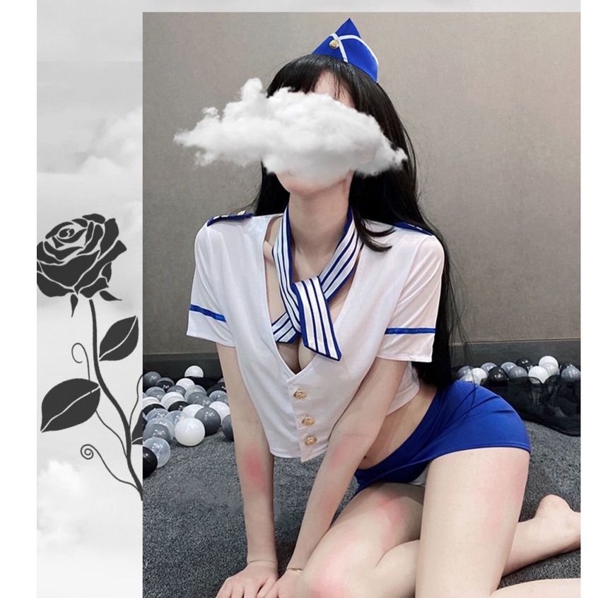 Lingerie Sexy Cosplay Pramugari Dress Mini Set Stewardess Cosplay Kostum Bahan lembut 3A130