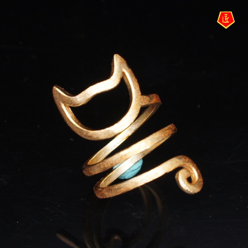 [Ready Stock]Original Design 925 Silver Personality Winding Brushed Cute Cat Ring