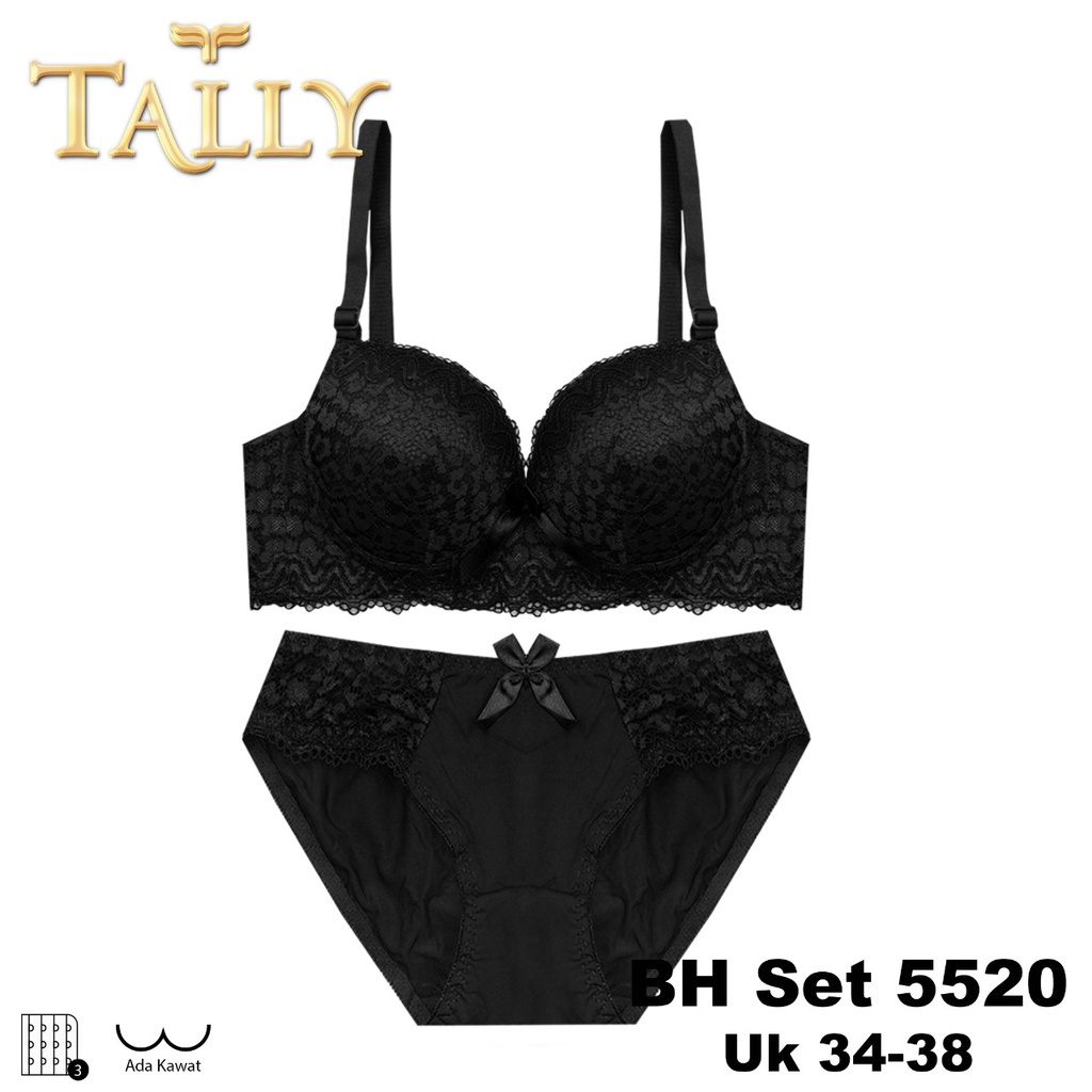 TOKO KL | TALLY Bra Set Ada Kawat Busa Tipis Bahan Brokat Cup B Kait 3 Bh Set Renda BS 5520