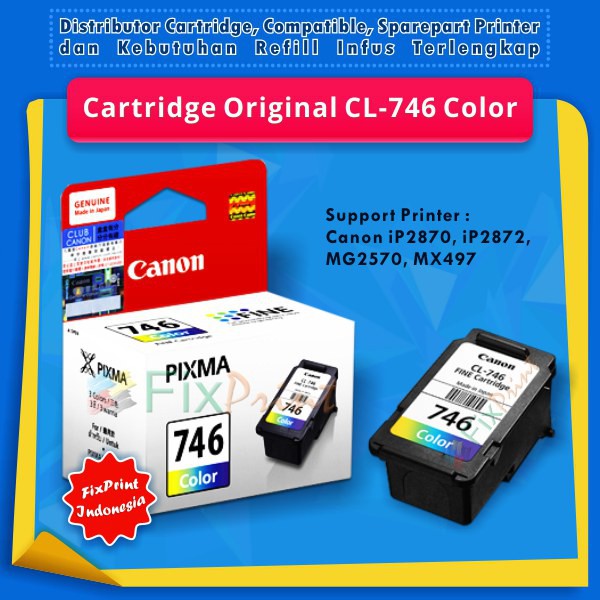 Cartridge Tinta Original Canon CL-746 CL746 746 Color, Tinta Printer TS207 TS307 MG2570 iP2870 MX497 MG2577 MG2577s