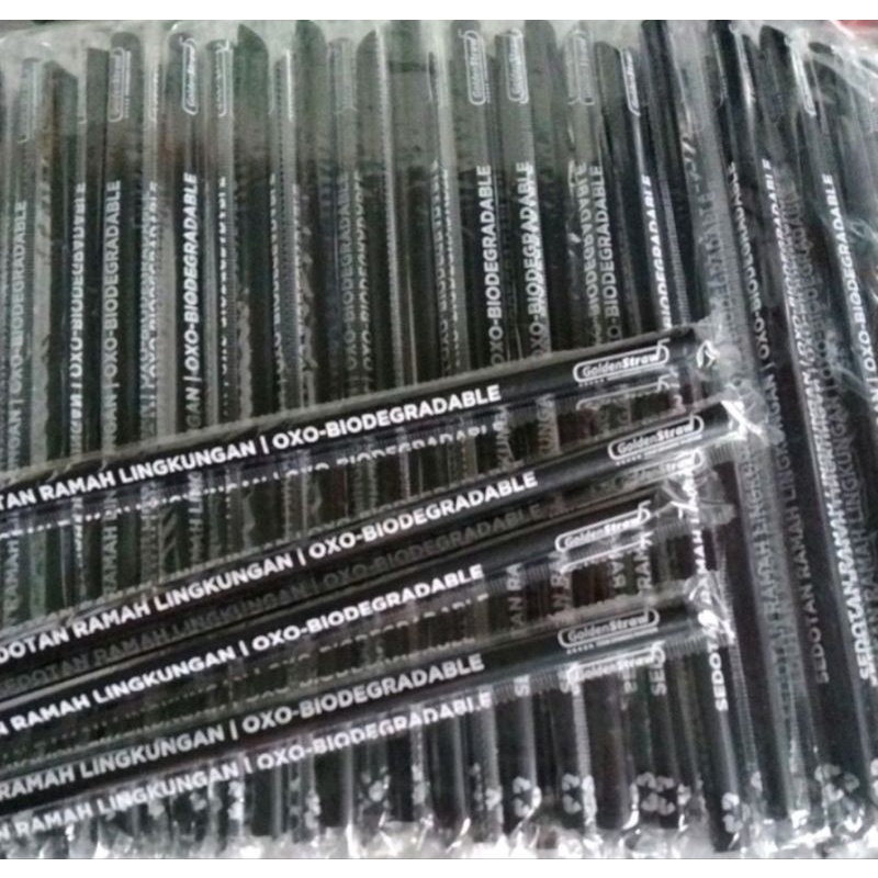 Sedotan Plastik Hitam Steril Lancip Oxo Golden Straw 8mm