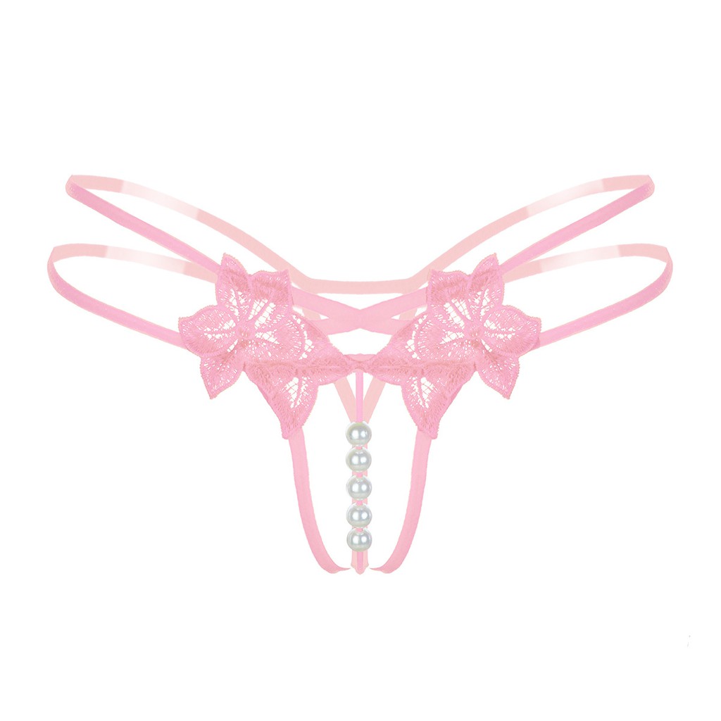 (COD) G String Wanita Open Sexy Pearl Bottom Lace Celana Lingerie C065