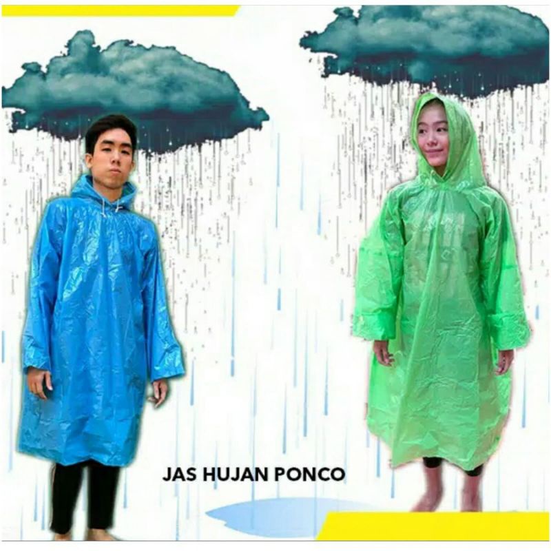 Jas Hujan Poncho Plastik LDPE HDPE Raincoat Mantel Hujan Plastik Ponco Lengan Panjang Tebal