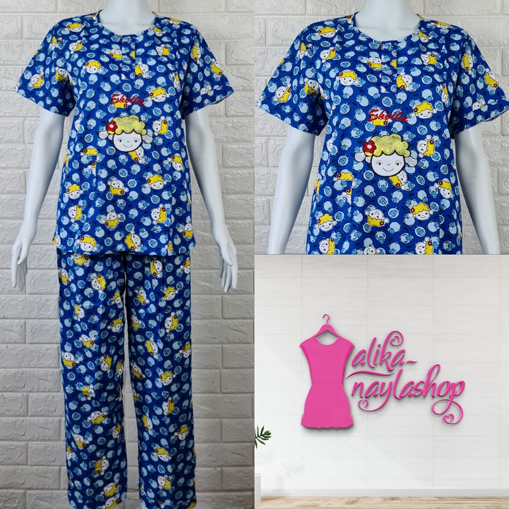PIYAMA KATUN | HOKI & SHEILA STANDAR | LEBEL ORANGE | BAJU TIDUR | WANITA DEWASA-KODE   V13