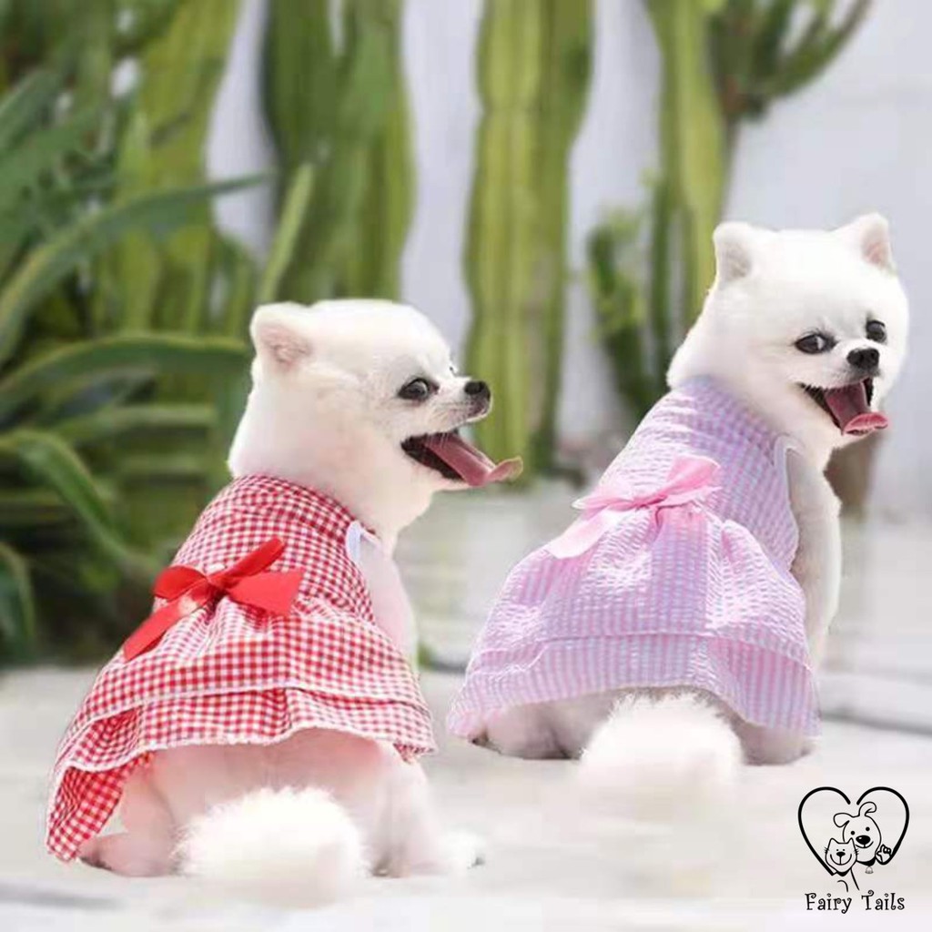 Baju Anjing Kucing Kostum Dress dengan Pita Lucu (Dress Anjing Kucing)| Pet Ribbon Dress