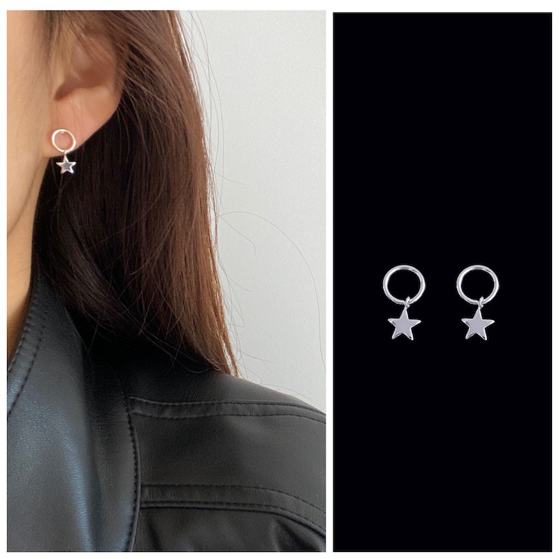 Roselife Simple Fashion S925 Circle Star Stud Earrings for Women Girls Ear Jewelry 1 Pair