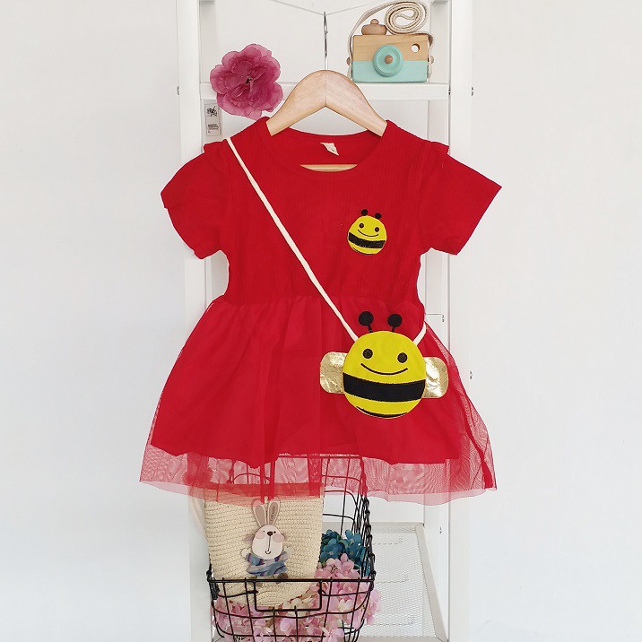 LittleAaron DRESS BEE SMILE BAGS EBV Baju Dress Anak Perempuan Import 6 bulan - 3 tahun