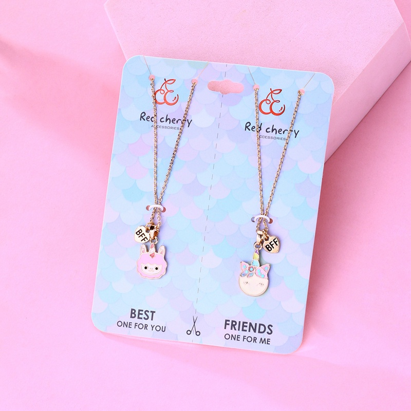 2pcs / Set Kalung Rantai Dengan Liontin Kartun Llama Untuk Anak Perempuan