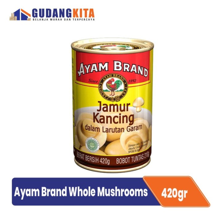 

5ds45ss Ayam Brand Whole Mushroom In Brine - Jamur Dalam Air Garam 420G Xa20X1