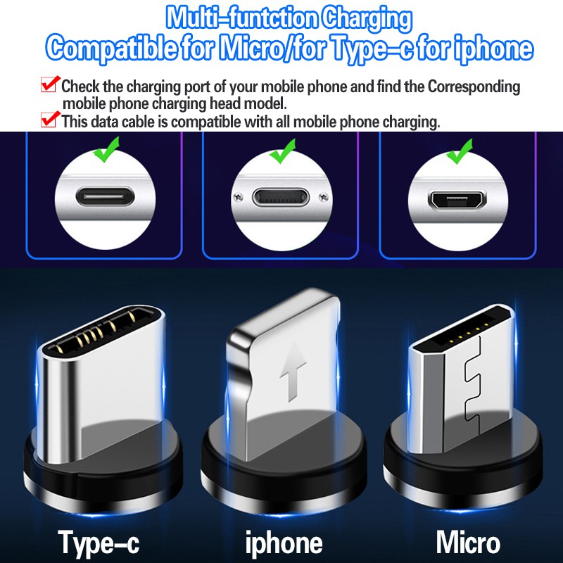 Kabel Data / Charger Micro USB Magnetik Fast Charging untuk iPhone / Huawei / oppo / Xiaomi