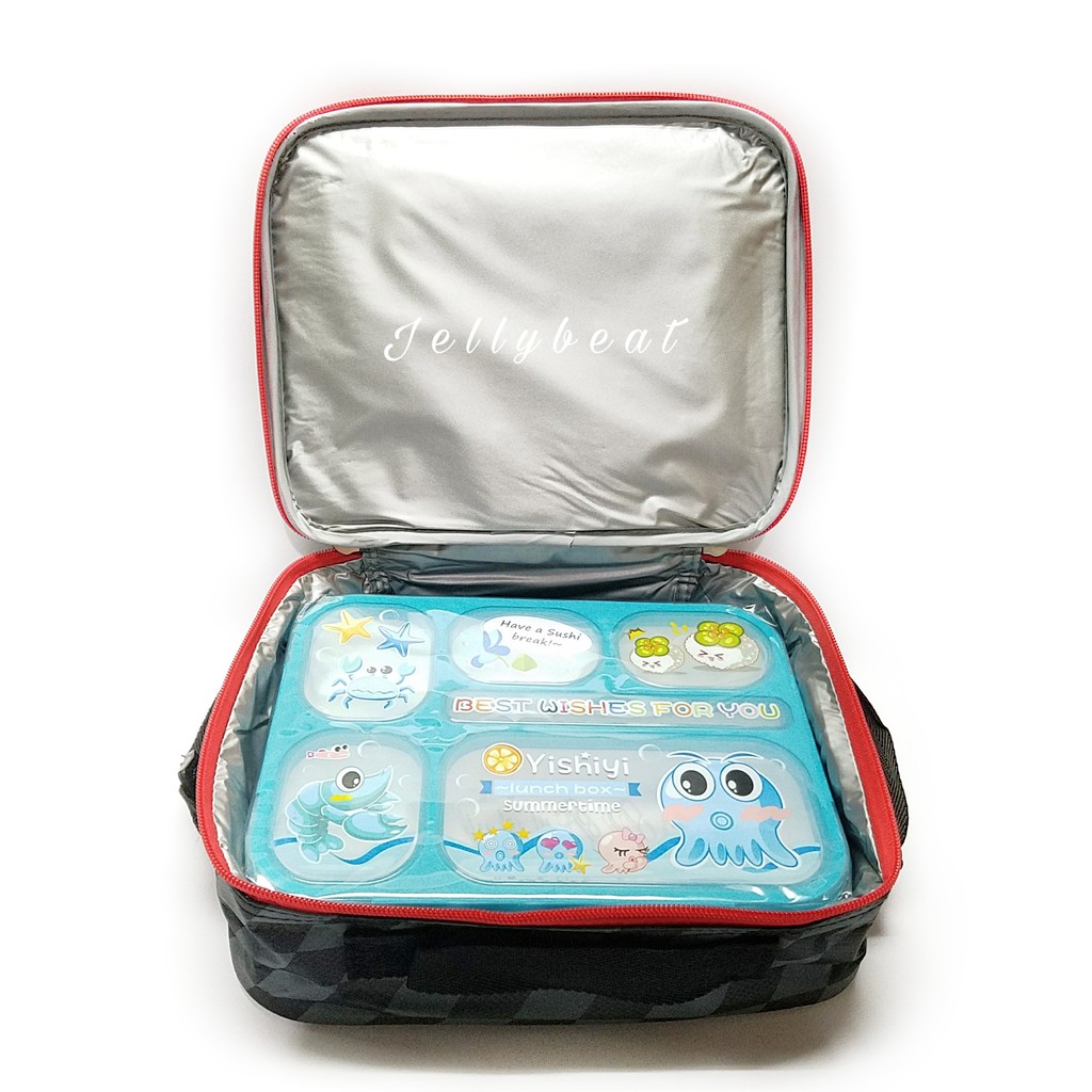 Paket Lunch Box + Tas Original Bekal Selempang Mickey Minnie Cars Hello Kitty untuk Kotak Makan