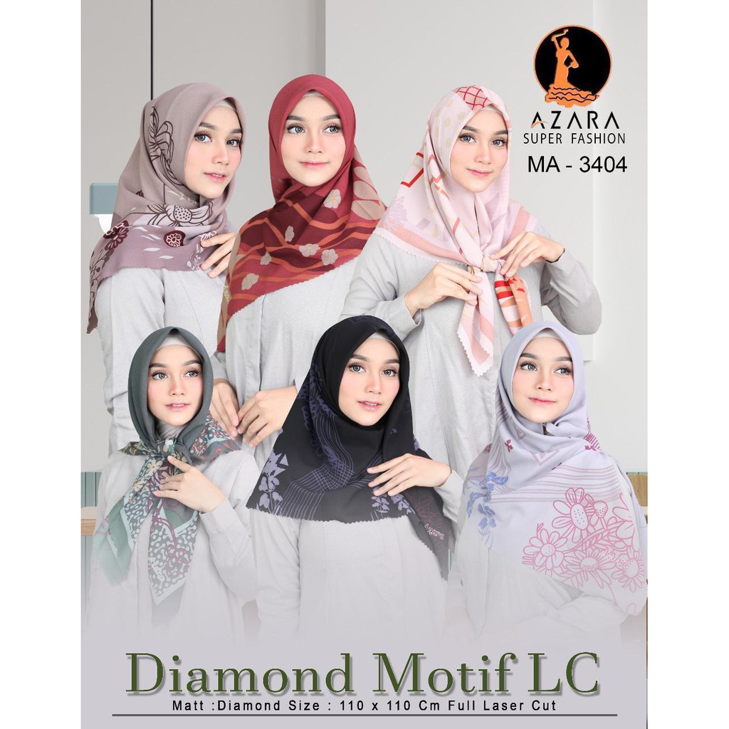 SEGI EMPAT DIAMOND MOTIF LASER CUT LC AZARA HIJAB SEGIEMPAT JILBAB SQUARE +- 110 X110 CREPE RANDOM-6