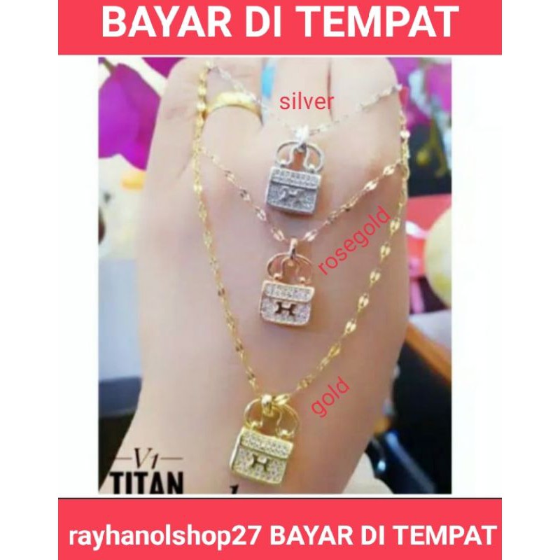 New&quot;&quot;Kalung perhiasan wanita Titanium motif pilihan warna silver, gold dan rosegold lapis emas 24k