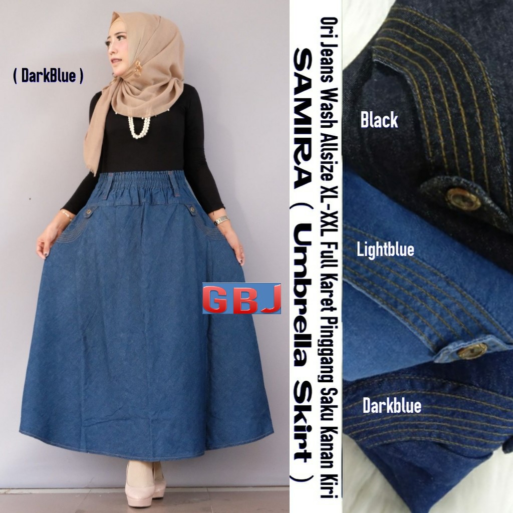 SAMIRA UMBRELLA SKIRT ROK KLOK JEANS MAYUNG LEBAR BR