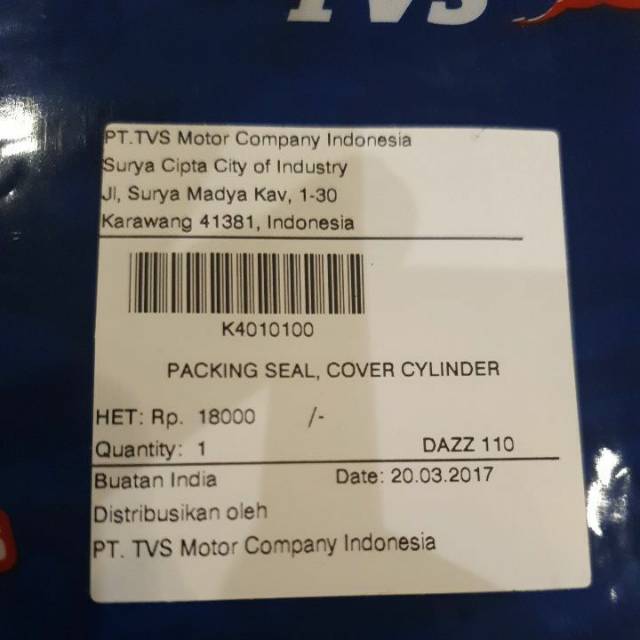 Karet Tutup Cyl Kop Dazz TVS ( packing seal cover cylinder )