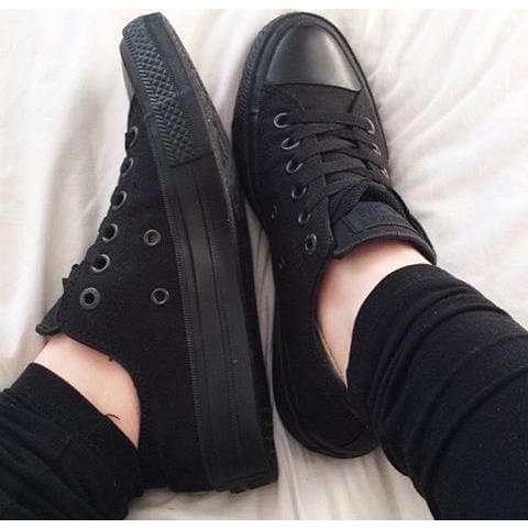 PROMO SEPATU SEKOLAH PRIA WANITA CONVERSE ALL STAR PENDEK FULL HITAM POLOS 36-43