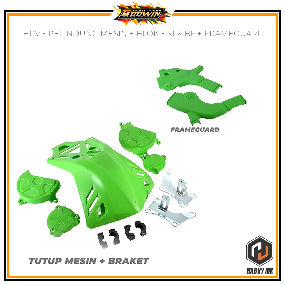 Paketan Variasi Motor Cover Pelindung Tutup Mesin Plus Blok Tutup Frameguard Rangka Chasis KLX 150 BIGFOOT Dtracker New