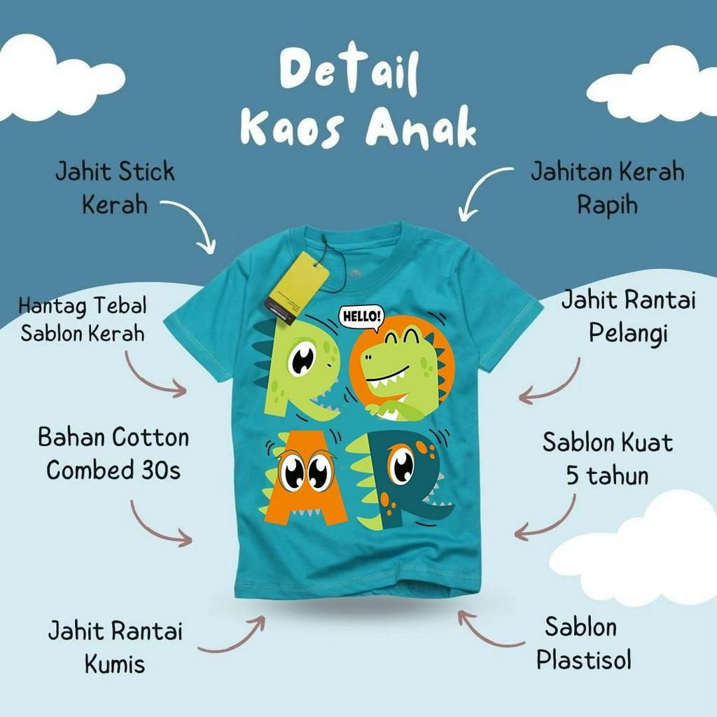 Atasan Anak Cewe Cowo Laki Laki 1-8 tahun [S M L XL] PAKAIAN ANAK LAKI-LAKI Superhero Animal Tyrex THREEPOINT