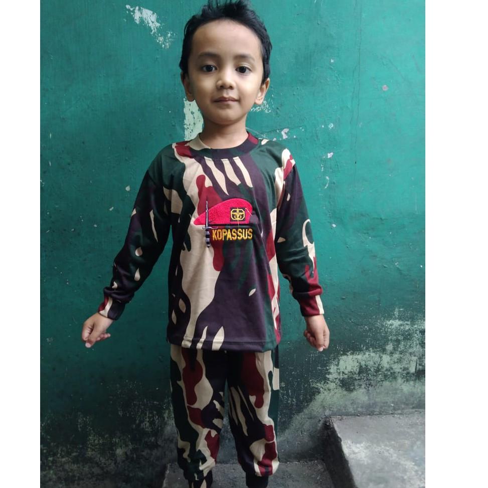 SETELAN BAJU KAOS TRAINING ANAK LORENG ARMY POLISI LAKI LAKI PEREMPUAN LENGAN PANJANG