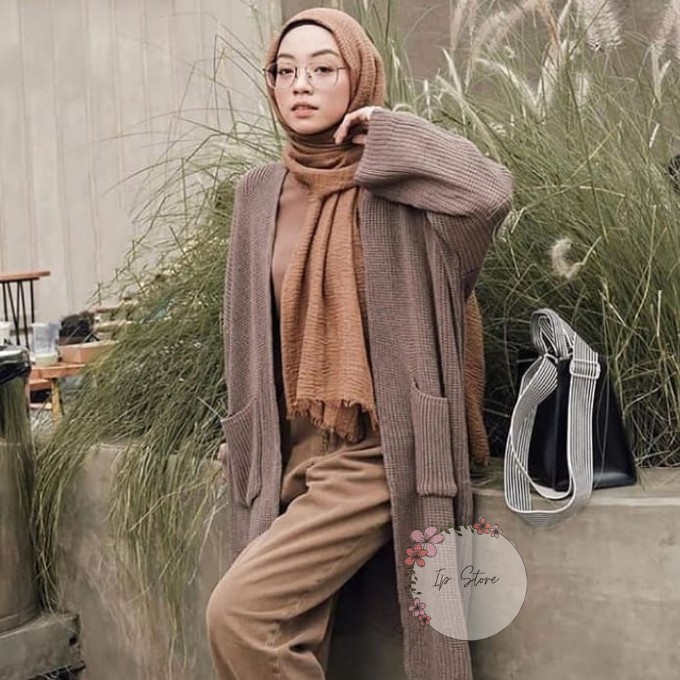 Long Cardigan Rajut Belle Saku Dua / Cardigan Belle Rajut Long Outer Wanita