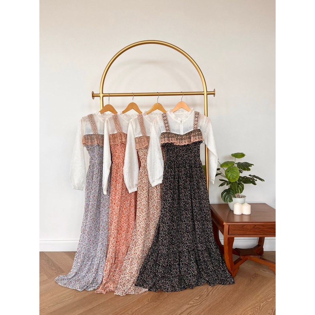 GAMIS LIVY LONG DRESS CERUTY MIX BRUKAT PREMIUM IMPORT BANGKOK FASHION MUSLIM KOREAN STYLE  NON BUSU