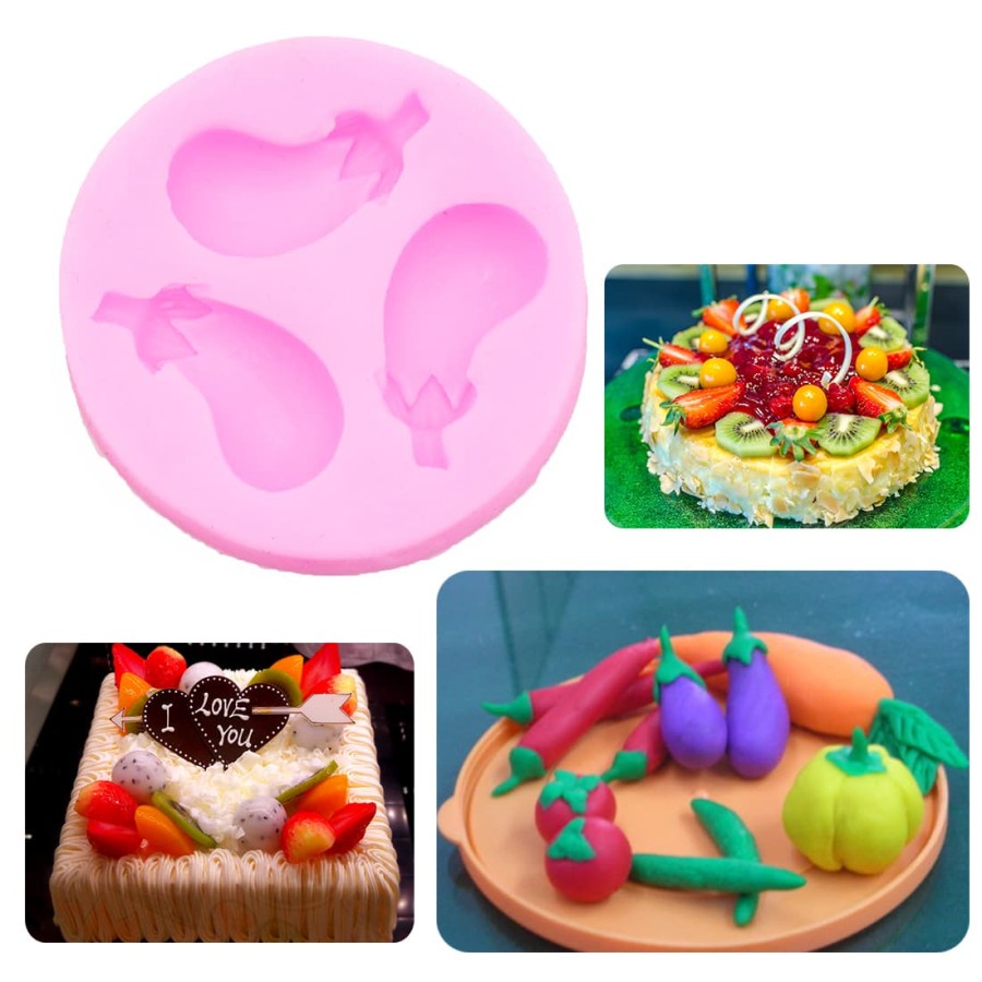 3D Silicon Mold Fondant Cake Decoration - 3 Holes Eggplant