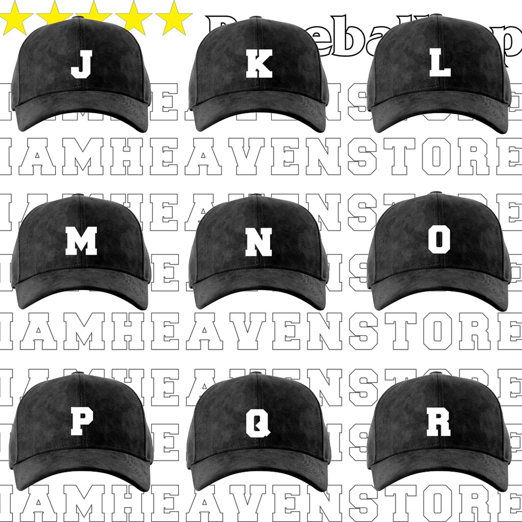 Topi Baseballcap Abjad Huruf Teks Alphabet A B C D E F G H I J K L M N O P Q R S T U V W X Y Z Warna Hitam