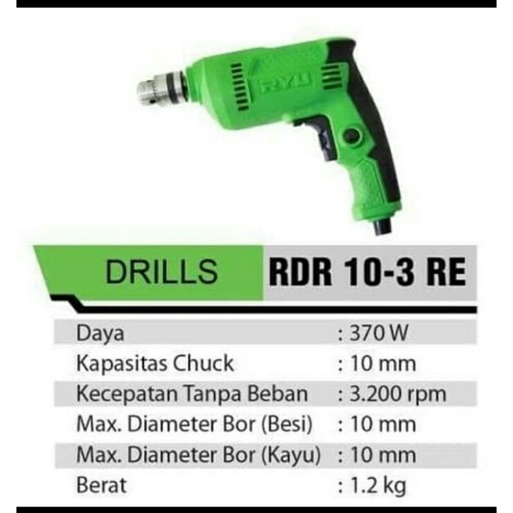 BOR 10MM RYU RDR 10-3RE/Bor Tangan Ryu 10mm RDR 10-3RE