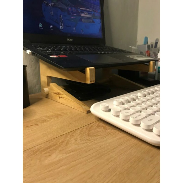 Stand Laptop Black Hitam Tatakan Kayu Penyangga Laptop Hp Tablet Komputer Stand Gelas Aesthetic