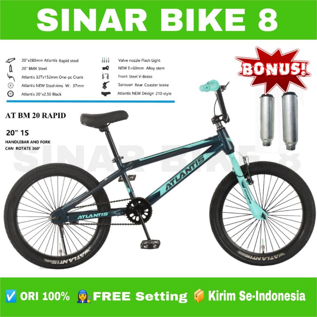 Sepeda Anak Laki BMX  ATLANTIS RAPID Ban Jumbo Ukuran  20 Inch Bonus Jalu