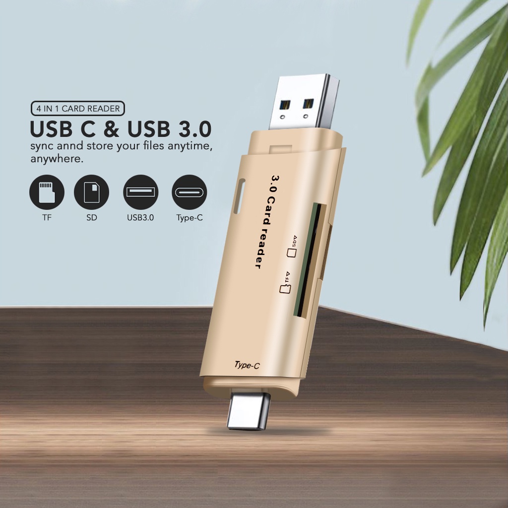 Actual 4 in 1 Card Reader High-Speed Smart 3.0 Metal Type C / Micro USB / SD Card / TF Memory Card Read OTG Adapter