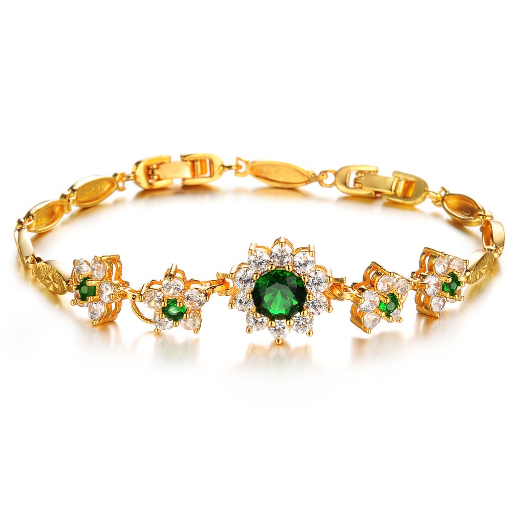 OLEVS Gelang Tangan Rantai Aksen Zircon Warna Gold Hijau OLEVS Gelang Tangan Rantai Aksen Zircon Warna Gold Hijau