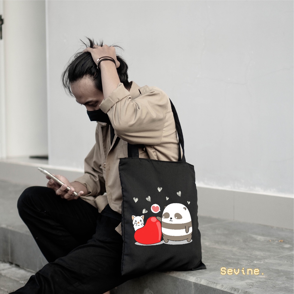 Sevine Totebag Tas Wanita Tote bag Resleting Cute Cat Black Series - CSL6