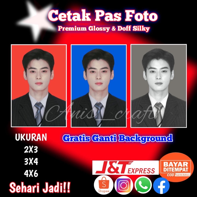 CETAK PAS FOTO/ GLOSSY/ DOFF/ GANTI BACKGROUND