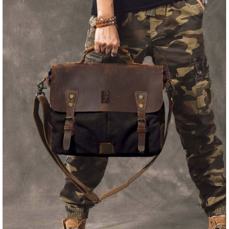 TAS SELEMPANG PRIA SLINGBAG KANVAS MIX KULIT ASLI