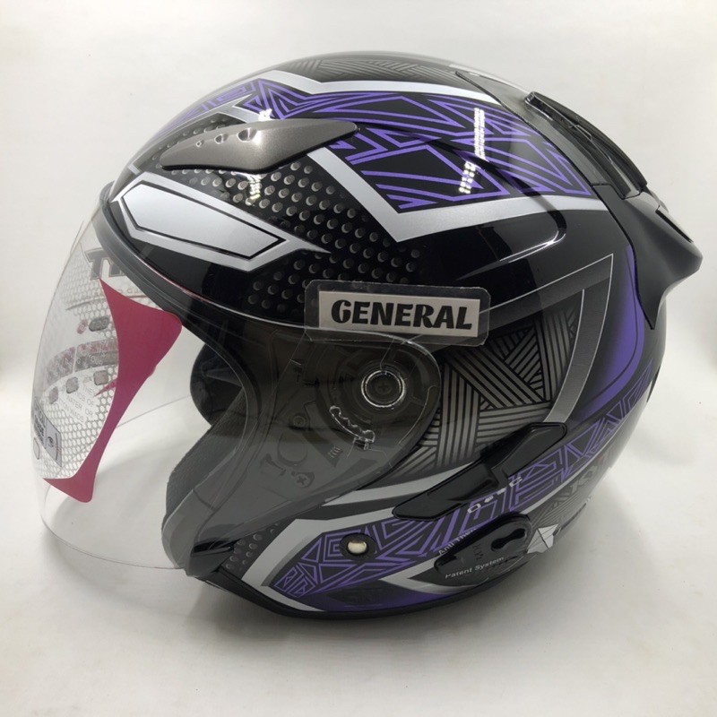 Helm KYT Galaxy Slide Motif Marvel Black Panther Purple Ungu Double Visor Half Face