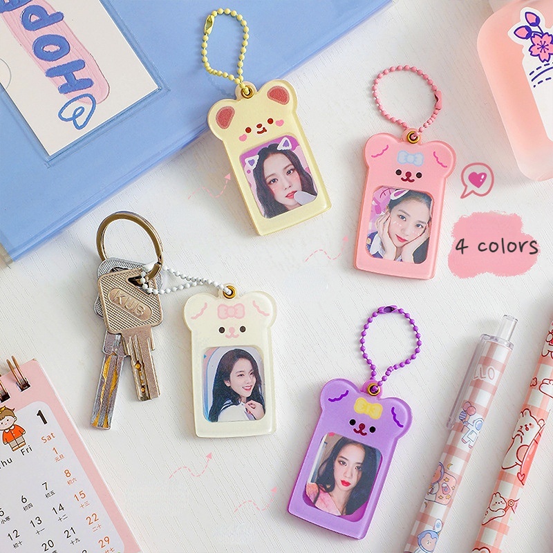 2 Inch Gantungan Kunci Bentuk Kartun Bingkai Foto Mini Bahan Akrilik Warna-Warni Charms Photocard Holder