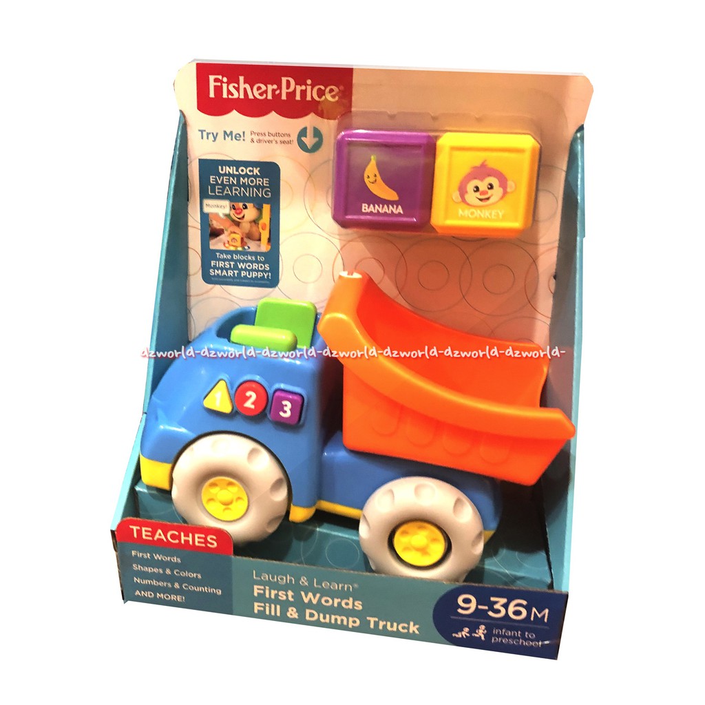 Fisher Price Teaches Laugh &amp; Learn First Worlds Fill &amp; Dump Truck Mainan Belajar Kata Untuk Bayi