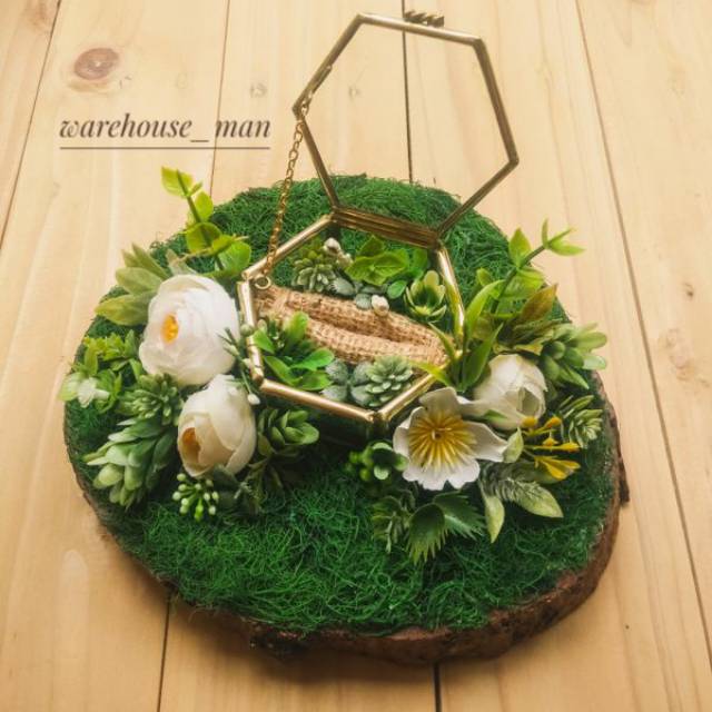 Ring bearer terarium segi enam tempat cincin mini hexagon lengkap