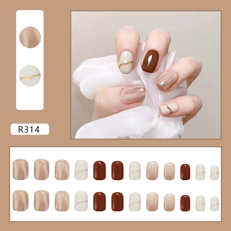 24pcs / Kotak Kuku Palsu Warna Nude Smudge Motif Marmer