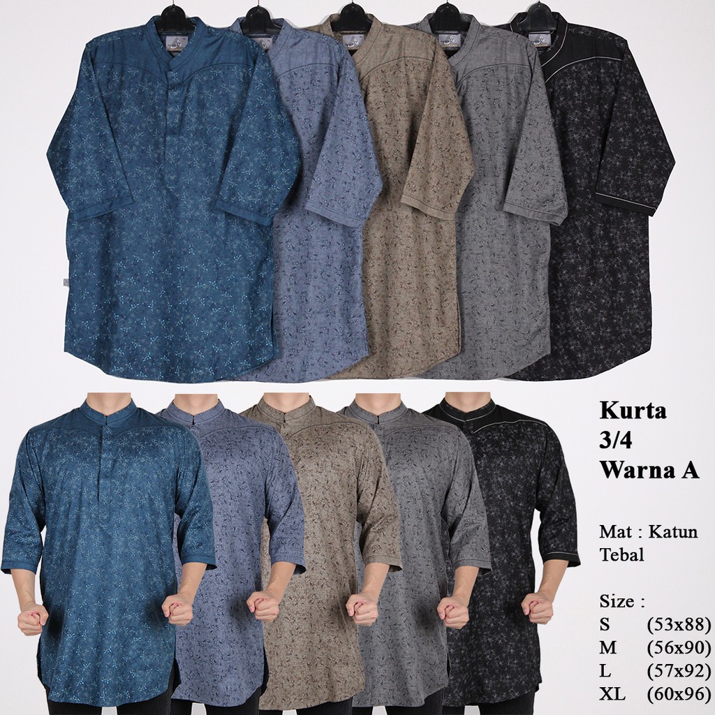  Baju  Koko  Kurta  Muslim Pria Lengan 3 4 Warna A Shopee  