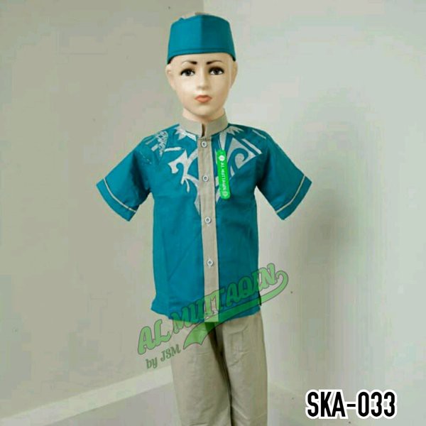 Setelan Baju Koko Muslim Anak Biru Muda Lengan Pendek Bordir Milenial Pasar Tasik Tanah Abang