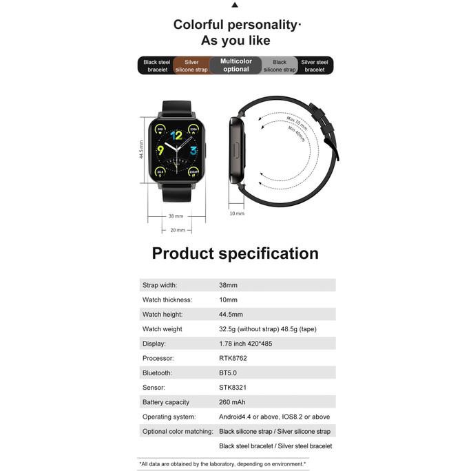 DTX SmartWatch DTX 1.78 inch HD Screen IP68 Waterproof Sports Watch - black silicone