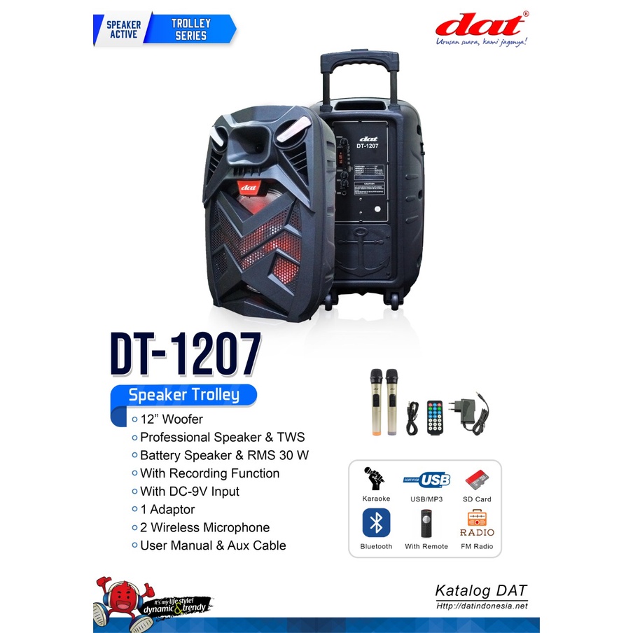 SPEAKER AKTIF 12 INCH DAT DT 1207 TROLLEY SPEAKER USB BLUETOOTH