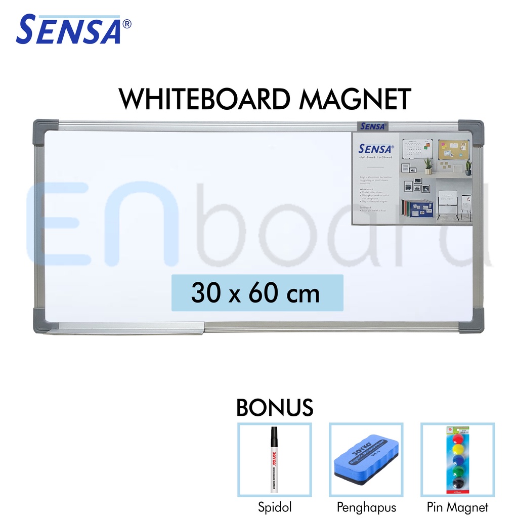 

Papan Tulis Whiteboard / White Board Gantung Magnet Single Face Sensa 30 x 60 cm