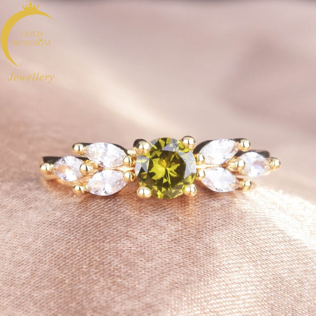 Goldkingdom Fashion Perhiasan 24K Bangkok Aksesoris Ready Stock Baru Olive Hijau Zirkon Cincin Dengan Berlian Pernikahan Adjustable Ring