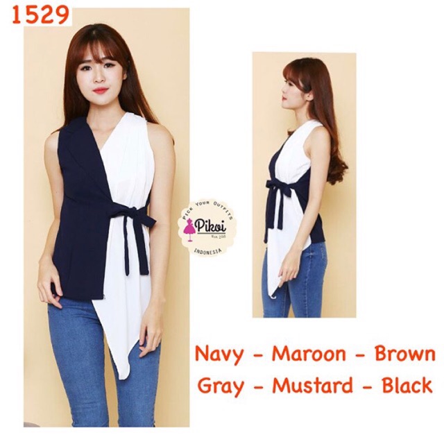 Blouse ikat murah / blouse kantor wrap tanpa lengan / blouse kantor murah / blouse wanita murah 1529