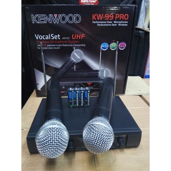 FREE BUBBLE mic wireless kenwood KW99 pro double handle mic kenwood KW 99pro profesional wireless microphone mic wireless murah good quality