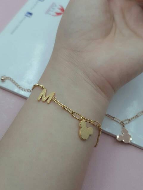 Gelang titanium mickey / gelang mickey titanium / gelang asli titanium gold dan rose gold